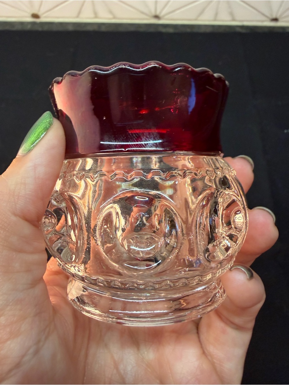 Antique U.S. Glass Jewel Lacy Medallion Ruby Stained EAPG Toothpick Holder - Picture 5 of 8